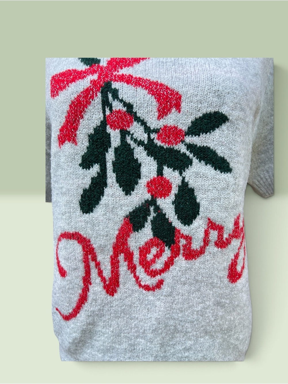 Cupcakes & Cashmere Gray Puff Sleeve "Merry" Christmas Holiday Sweater Large - Picture 10 of 12